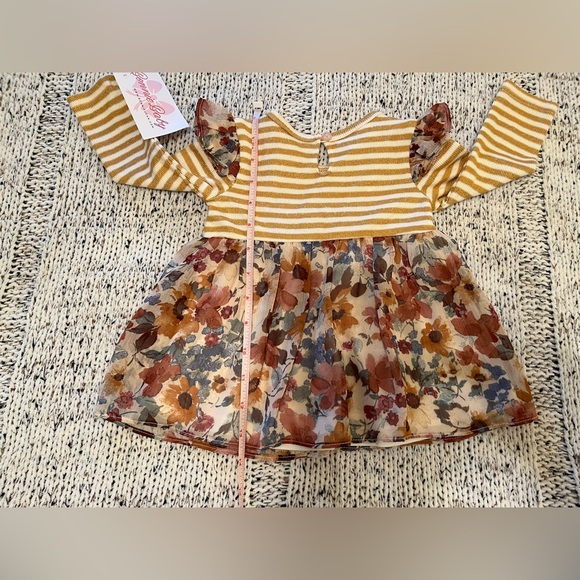 Bonnie Jean Bonnie Baby Striped Floral Rosette Dress in Mustard Size 12 Mo NWT - Picture 5 of 6